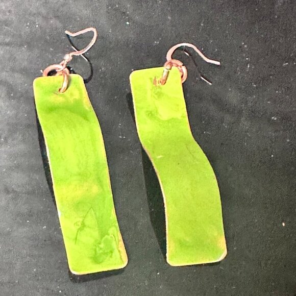 Solid Copper Green Patina Earrings Drop Handmade OOAK Rustic Boho Artisan Forged - Picture 5 of 7